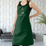 Emerald green white monogram name business logo apron<br><div class="desc">A stylish emerald green background. Personalize and add your business logo,  monogram initials and name. Modern block letters.</div>