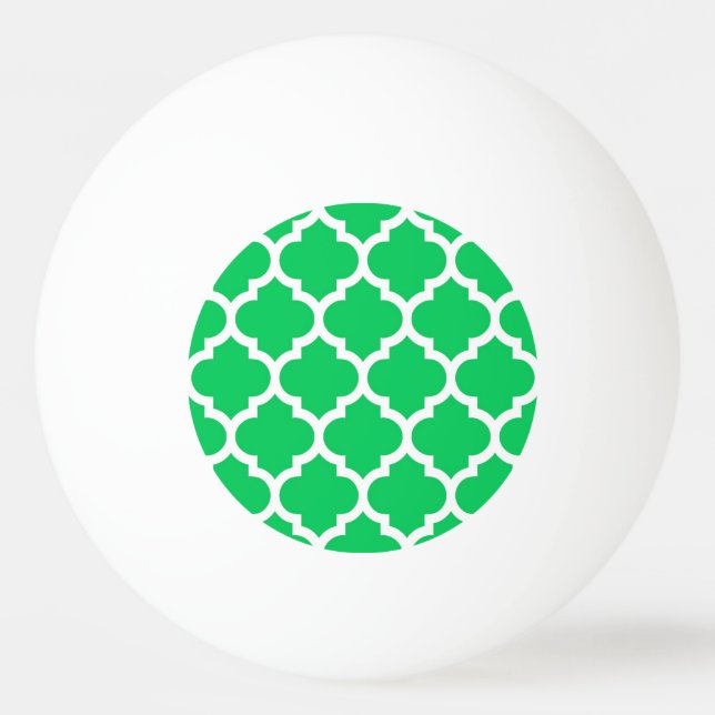 Emerald Green White Moroccan Quatrefoil Pattern #5 Ping-Pong Ball (Front)