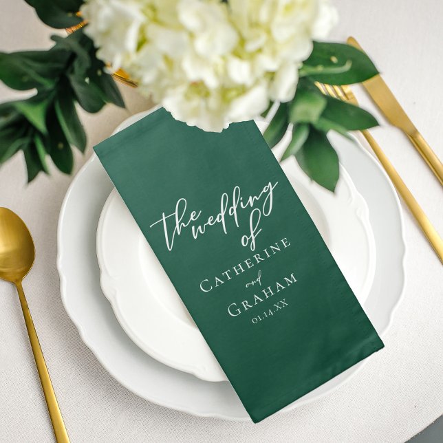 Emerald Green White Personalized Wedding Cloth Napkin (Creator Uploaded)