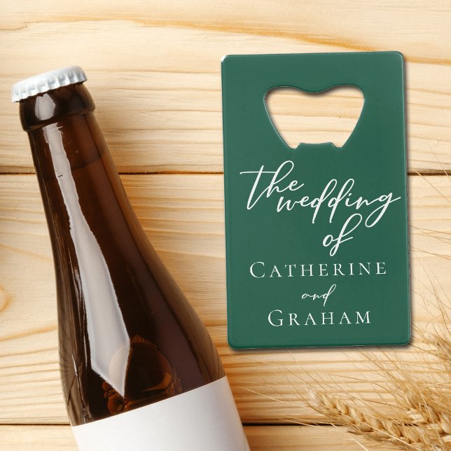 Emerald Green White Personalized Wedding Credit Card Bottle Opener (Creator Uploaded)