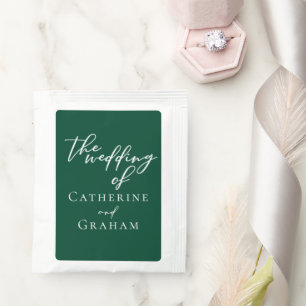 Emerald Green White Personalized Wedding Tea Bag Drink Mix