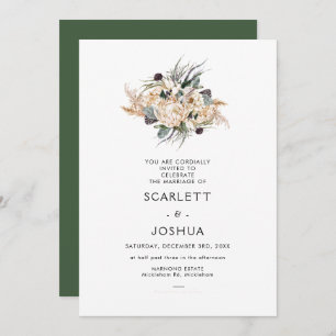 Emerald Green White Protea Pampas Wedding Invitati Invitation