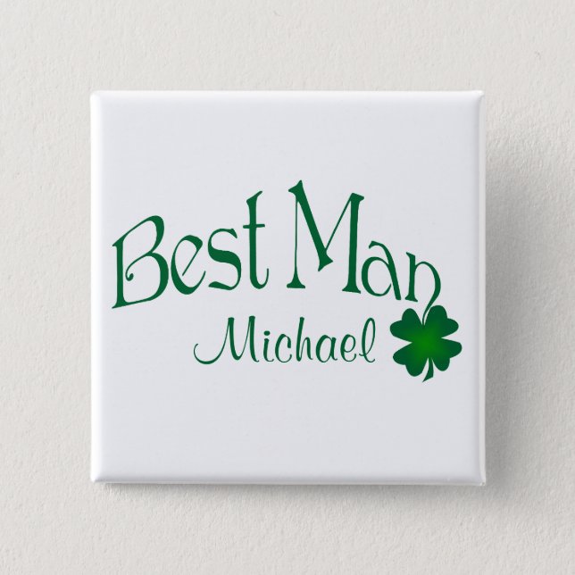 Emerald Green, White Shamrock Best Man Button (Front)