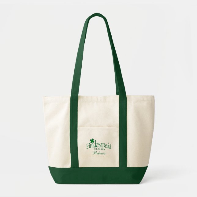 Emerald Green, White Shamrock Bridesmaid Bag (Front)
