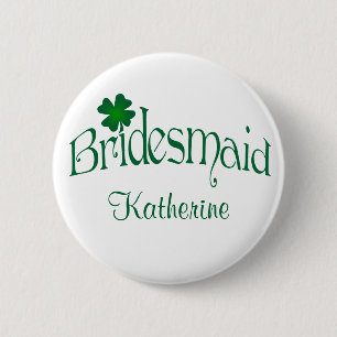 Emerald Green, White Shamrock Bridesmaid Button