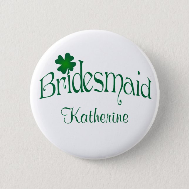 Emerald Green, White Shamrock Bridesmaid Button (Front)