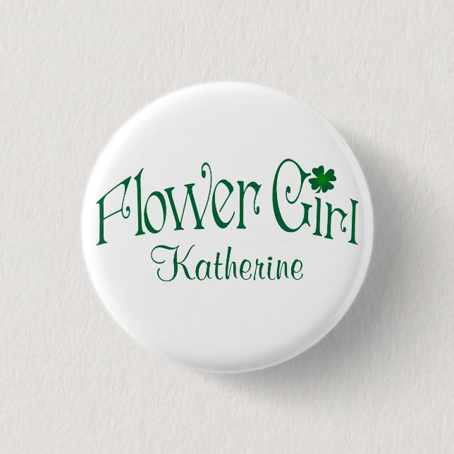 Emerald Green, White Shamrock Flower Girl Button (Front)