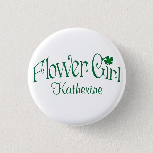 Emerald Green, White Shamrock Flower Girl Button (Front)