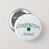 Emerald Green, White Shamrock Groomsman Button (Front & Back)