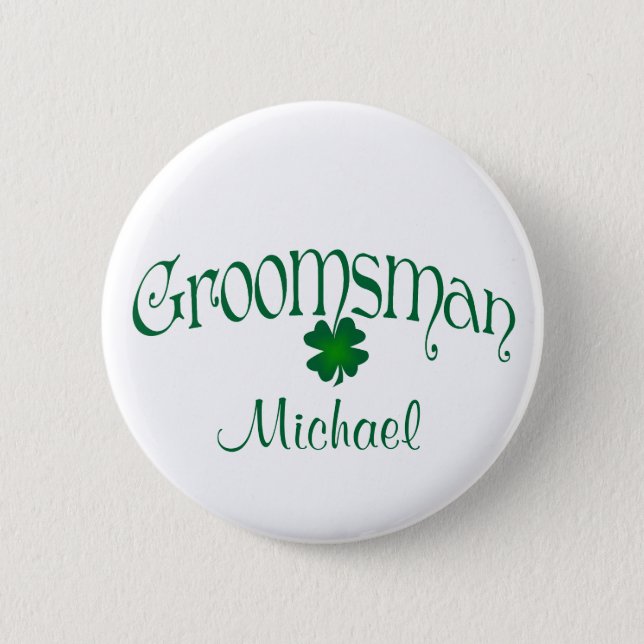 Emerald Green, White Shamrock Groomsman Button (Front)