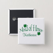 Emerald Green, White Shamrock Maid of Honor Button (Front & Back)