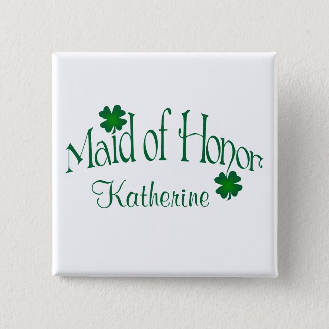 Emerald Green, White Shamrock Maid of Honor Button (Front)
