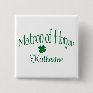 Emerald Green, White Shamrock Matron of Honor Pin