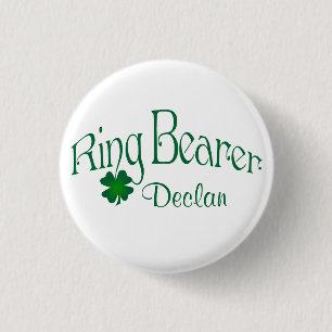 Emerald Green, White Shamrock Ring Bearer Button