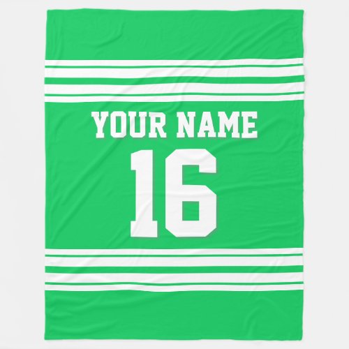 Emerald Green White Sports Jersey Fleece Blanket