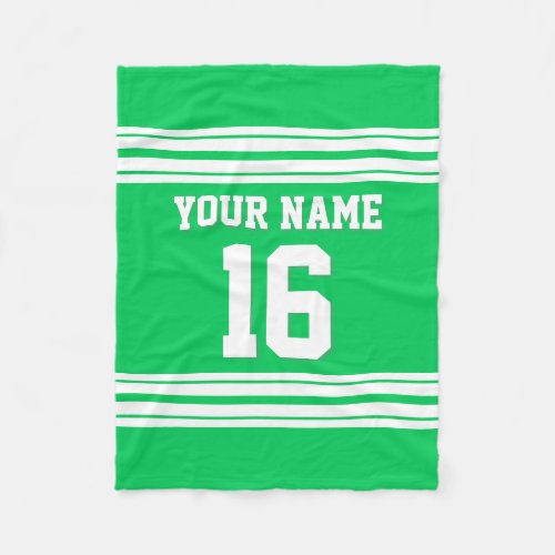 Emerald Green White Sports Jersey Fleece Blanket