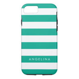 Emerald Green & White Striped Pattern Custom Name iPhone 8/7 Case