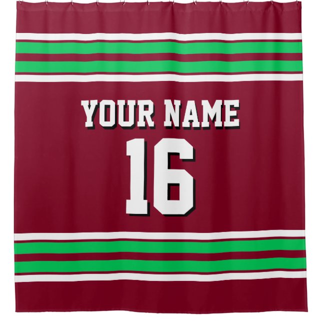 Emerald Green White Stripes Sports Jersey Shower Curtain (Front)