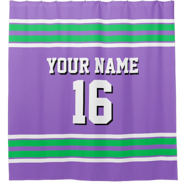 Emerald Green White Stripes Sports Jersey Shower Curtain (Front)