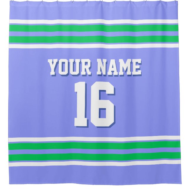 Emerald Green White Stripes Sports Jersey Shower Curtain (Front)