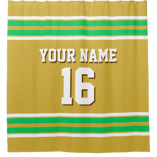Emerald Green White Stripes Sports Jersey Shower Curtain (Front)