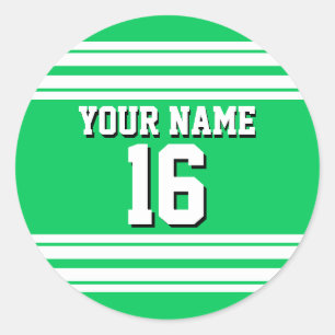 Emerald Green White Team Jersey Custom Number Name Classic Round Sticker