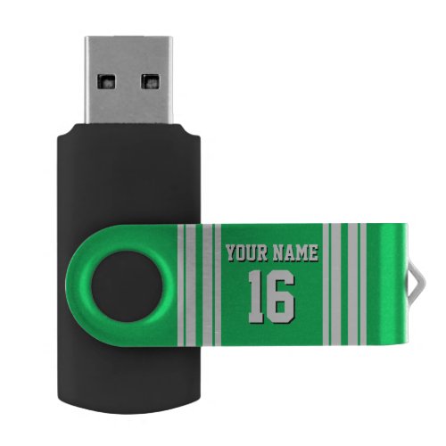 Emerald Green White Team Jersey Custom Number Name Flash Drive