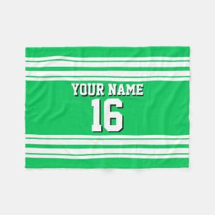 Emerald Green White Team Jersey Custom Number Name Fleece Blanket