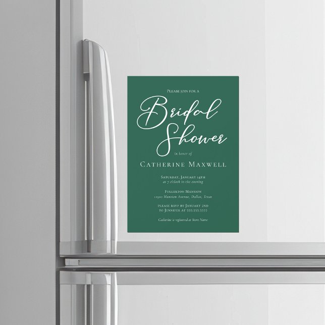 Emerald Green White Typography Bridal Shower Magnetic Invitation (Creator Uploaded)