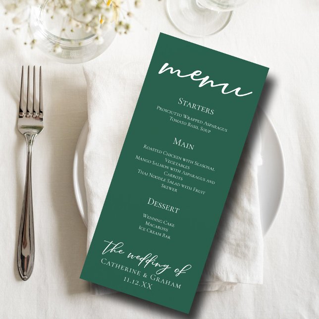 Emerald Green White Typography Forest Wedding Menu (Creator Uploaded)