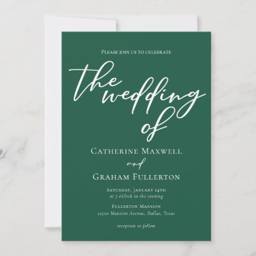 Emerald Green White Typography Simple Wedding Invitation