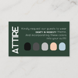Emerald Green White Wedding Attire Dress Code Card