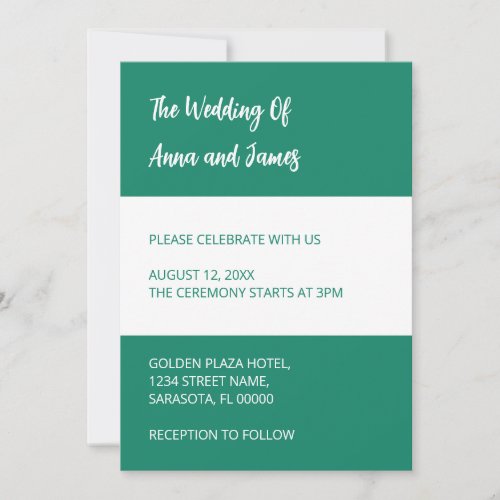 Emerald Green White Wedding Invitation