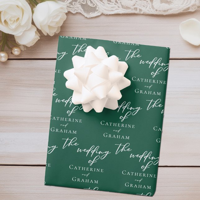 Emerald Green White Wedding Personalized Wrapping Paper Sheets (Creator Uploaded)