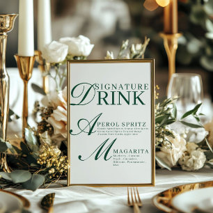 Emerald Green & White Wedding Signature Drink Sign