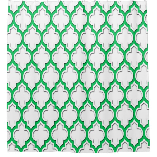 Emerald Green White XL Moroccan #4DS Shower Curtain (Front)