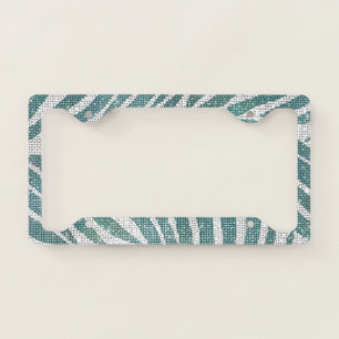 Emerald Green White Zebra Animal Sparkle License Plate Frame