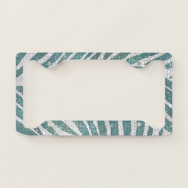 Emerald Green White Zebra Animal Sparkle License Plate Frame (Front)