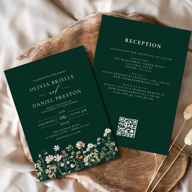 Emerald Green Wildflower All in One Wedding Invitation (Creator Uploaded)