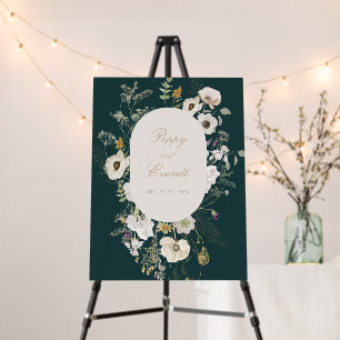 Emerald Green Wildflower Boho Wedding Welcome Sign