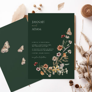 Emerald Green Wildflower Fall Wedding Invitation