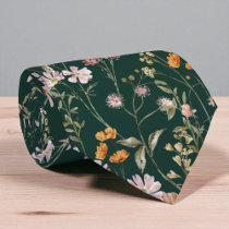 Emerald Green Wildflower Garden Flowers Meadow Neck Tie