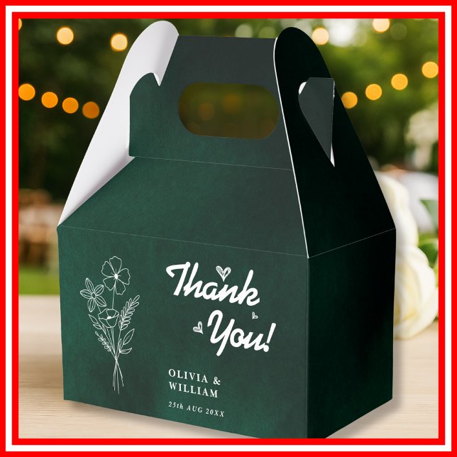 Emerald Green Wildflower Wedding Thank You Favor Boxes (Creator Uploaded)