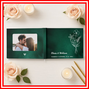 Emerald Green Wildflowers Wedding Guest Book