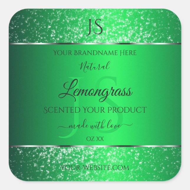 Emerald Green with Glitter Initials Product Labels (Front)