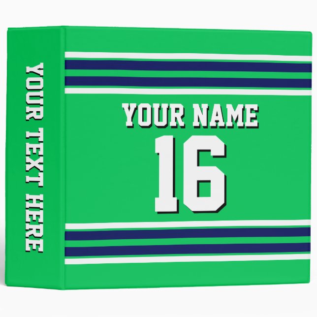 Emerald Green with Navy White Stripes Team Jersey Binder (Front/Spine)