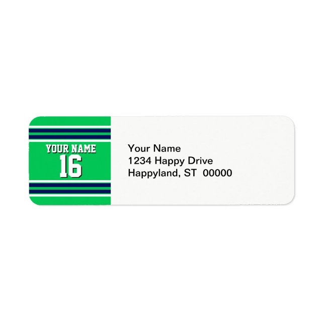 Emerald Green with Navy White Stripes Team Jersey Label (Front)