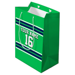 Emerald Green with Navy White Stripes Team Jersey Medium Gift Bag