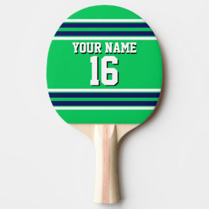 Emerald Green with Navy White Stripes Team Jersey Ping-Pong Paddle
