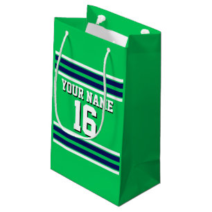 Emerald Green with Navy White Stripes Team Jersey Small Gift Bag